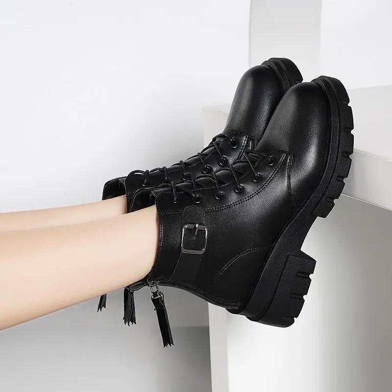 Footwear Platform Combat Female Ankle Boots Biker Booties Lace-up Short Shoes for Women with Laces Punk Style Chunky Y2k Boot Pu