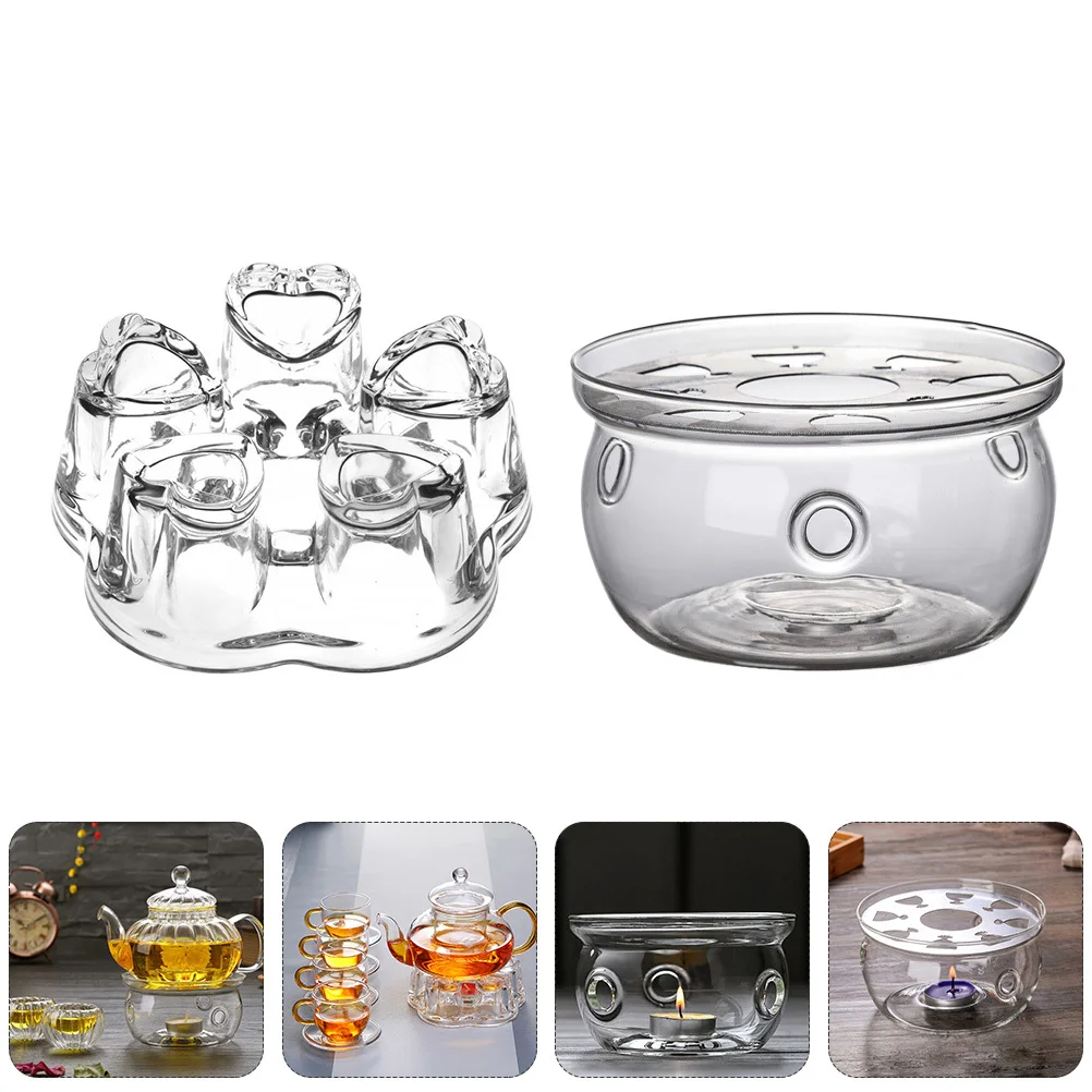 

2Pcs Glass Teapot Warmer Beautiful Ingenious Design Tea Stove with Ventilation Holes for Aroma Heating Tea Accessory Essential