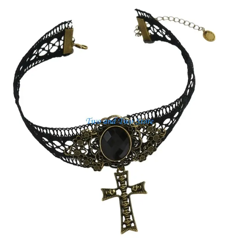 HX6F Gothic Inspired Lace Necklace With Elegant Elegant Clavicle Chain Perfect For Enhancing Dark Mysterious