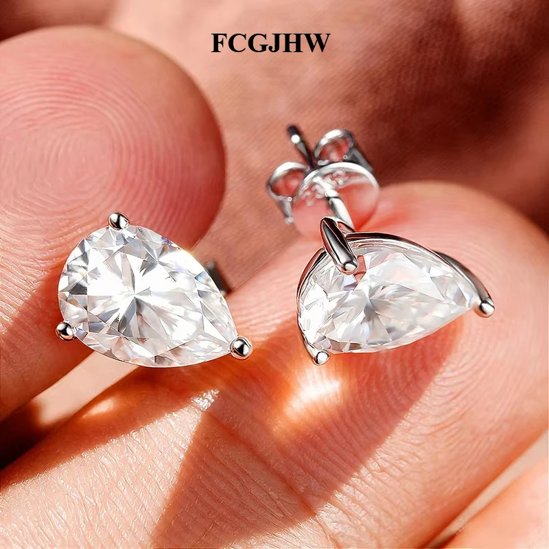 FCGJHW 0.5CT 1CT Pear Cut GRA Moissanite Stud Earrings for Women 100% S925 Sterling Silver Plated 18k Gold Wedding Jewelry 2026