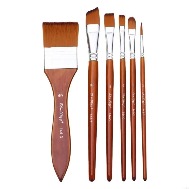 

Y5LB 6Pcs Nylon Paint Brush for Artist Beginner Kid Acrylics Watercolor Oil Painting