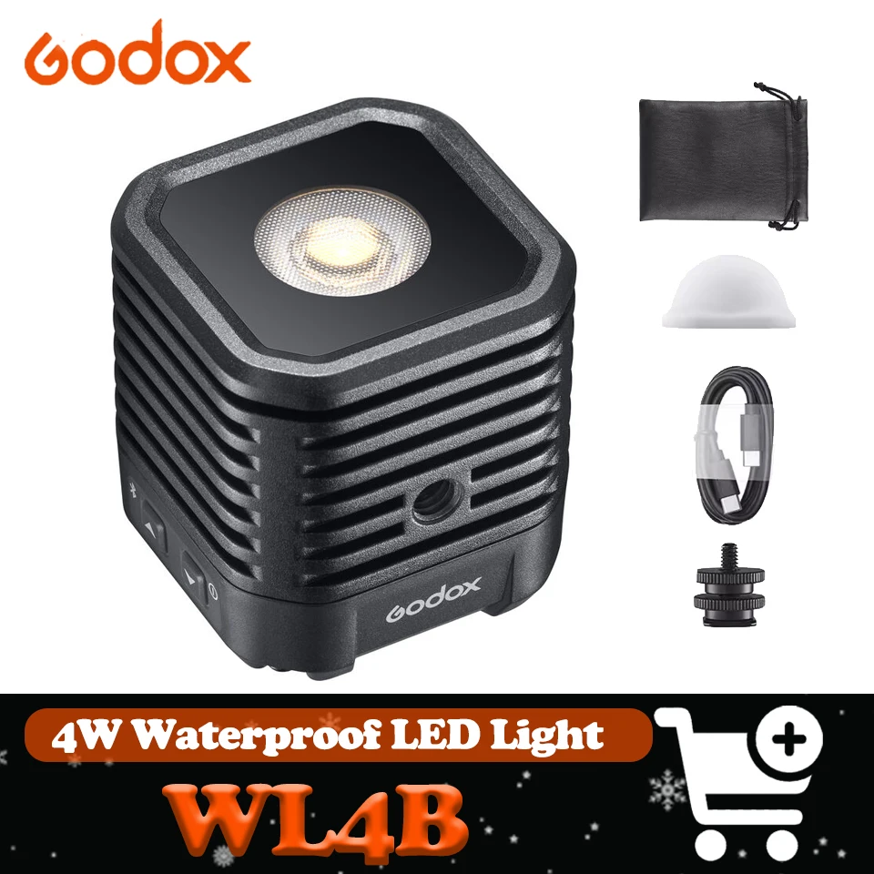 

Godox WL4B 4 Вт 5600 К Водонепроницаемый светодиодный светильник дневного света CRI 97 TLCI 97 IPX8 (30 м) Карманный заполняющий светильник, совместимый с DSLR