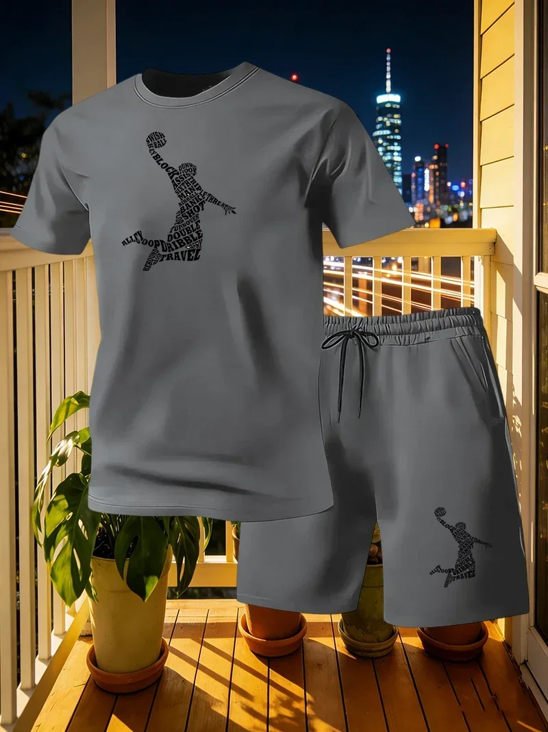 

New Summer Fitness Sportswear for Men, Short-sleeved T-shirt and Shorts Two-piece Set, Breathable and Quick-drying Casual Wear.