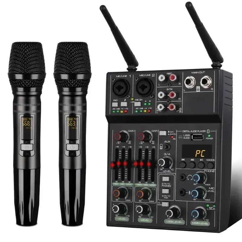 

4 Channel Audio Mixer Console One for Two Wireless Microphone Mixer Bluetooth K Song Karaoke UF4-M BT UHF New Live Recording