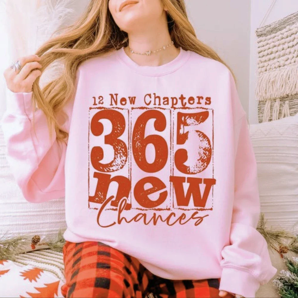12 New Chapters 365 New Chances Pullover Frohes Neues Jahr Sweatshirt Retro Neujahr Party Kleidung Damenmode Casual Tops