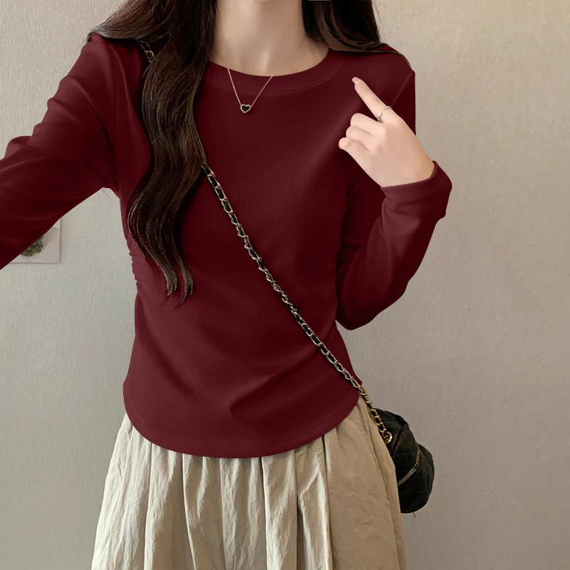 

Faionable Long Sve Base irt Women's Spring Autumn Sli Asymmetric Waist-Cinching Top Casual Sle Commute Wear