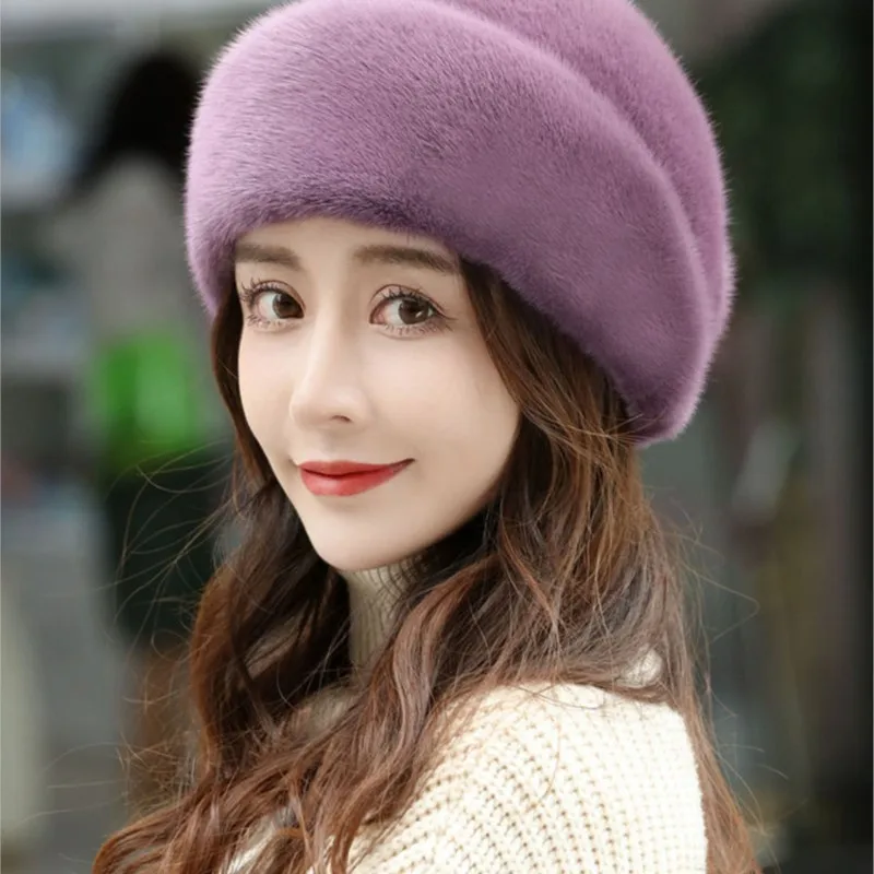 Leather ladies old real fur velvet ear warm fashion mother hat