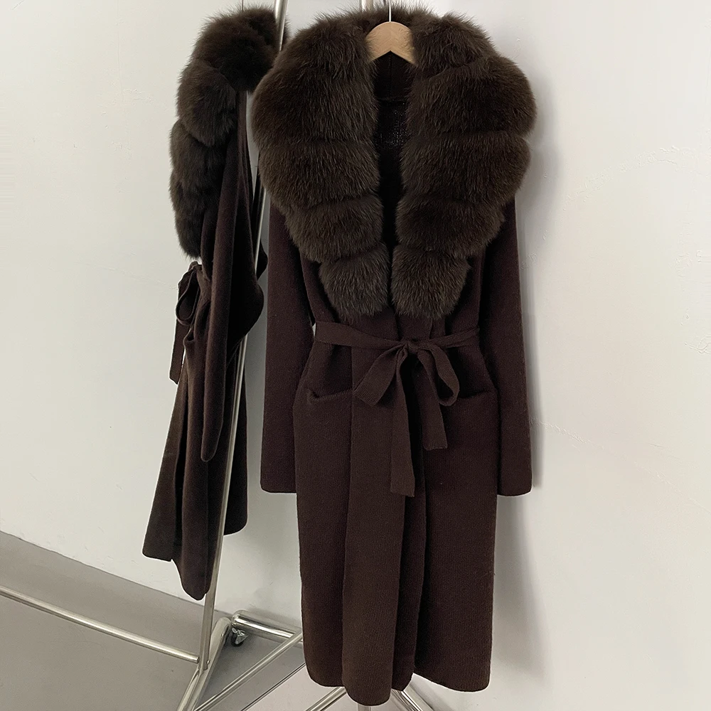 Elegant Cardigan Femmes Natural Fur Coats Knitting Women's Sweater Lady Women's Long Sleeve Top Knitted Real Fur Jacket Woman