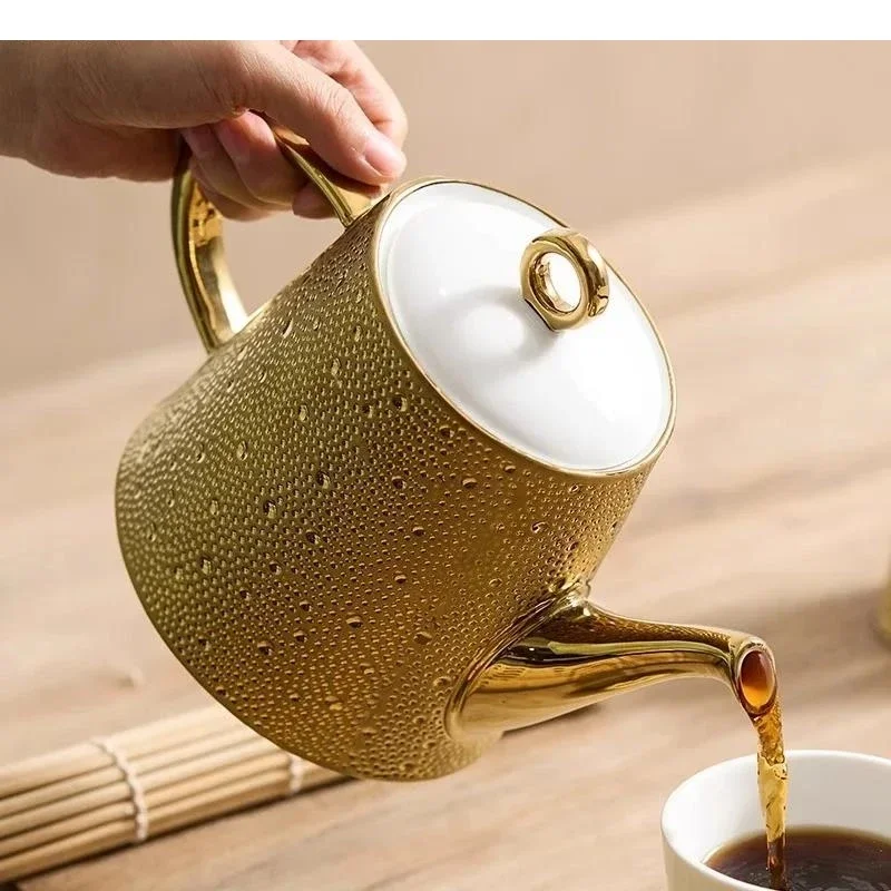 Meteor Shower Bead Dot Ceramic Tea Pot Gold Painted Candy Can Nut Household Luxury Afternoon Coffee