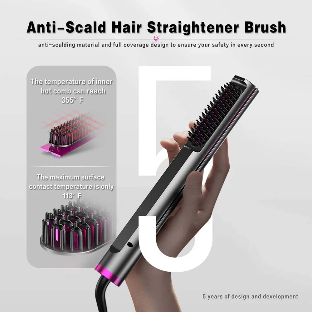 Ceramic Flat Iron Hair Straightener Plates With Built-in Comb Heated Straightening Brush Hair Curler 3 in 1 Salon Styling Tools