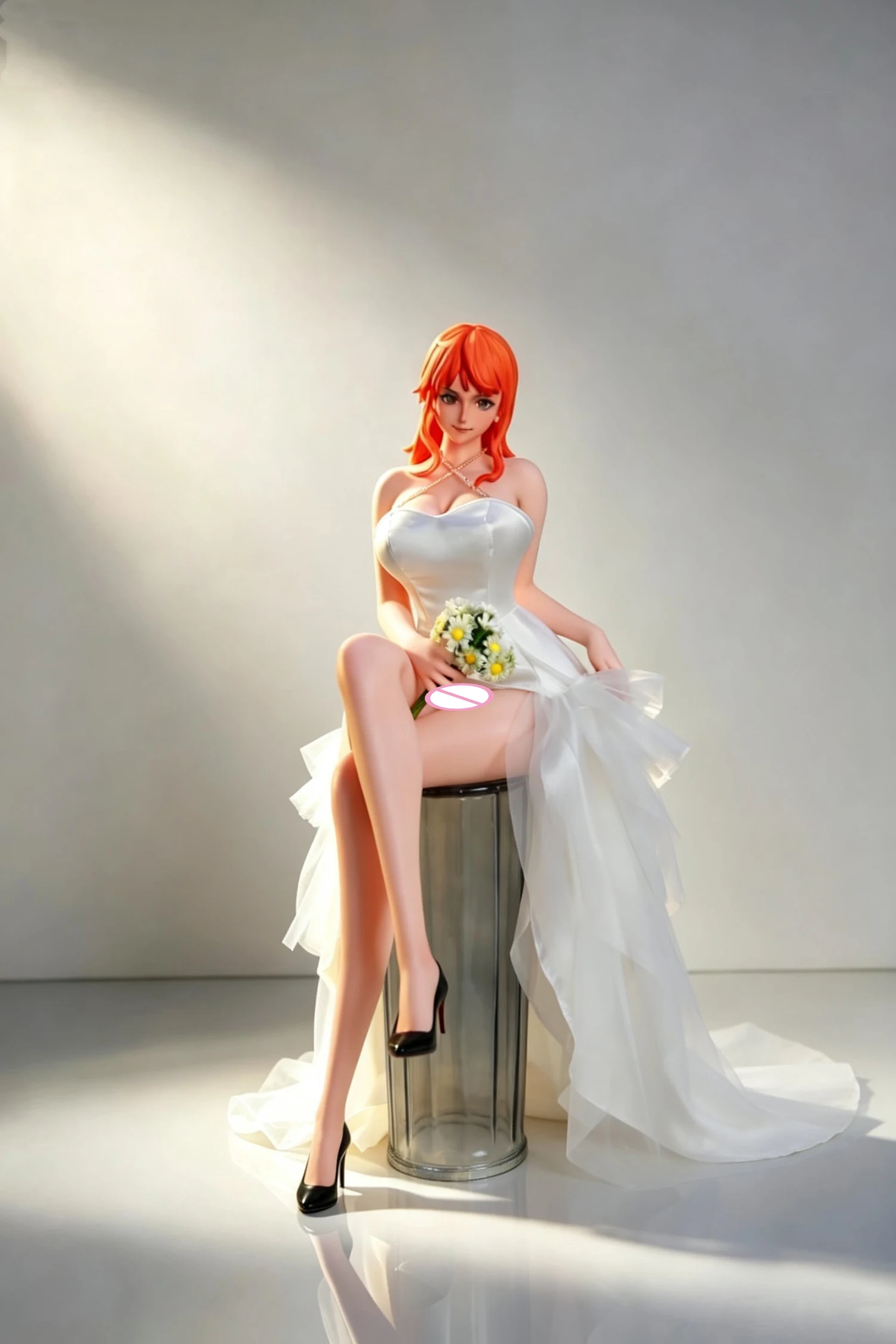 Nami figure An anime-themed collectible figurine with orange hair featuring two different facial expressions and made silicone