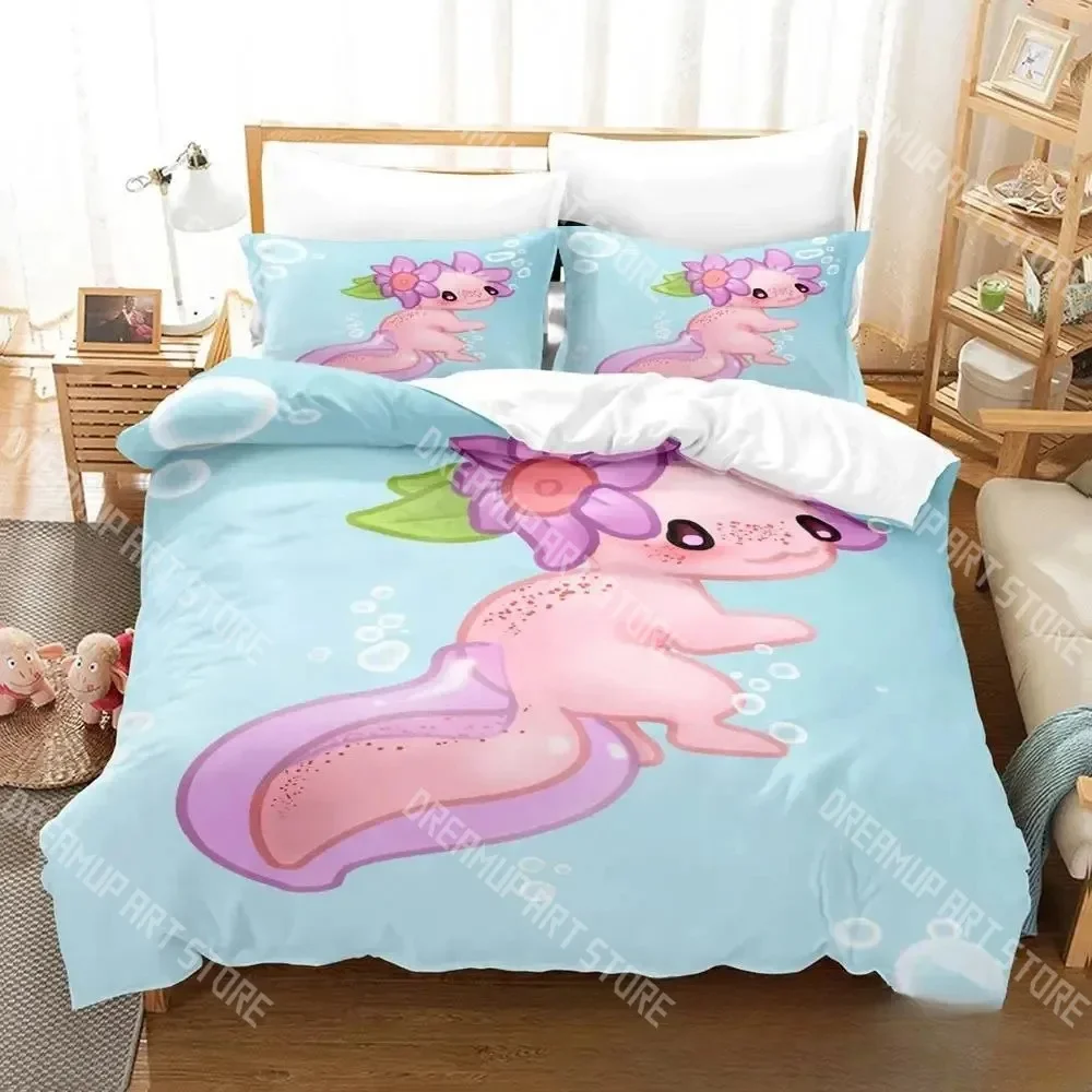 2026 Axolotl Single-sided Printed Bedding Set ,Comforter Gamer Kawaii Pastel Duvet Bedding Cover Pillows Comfortable Bedspreads