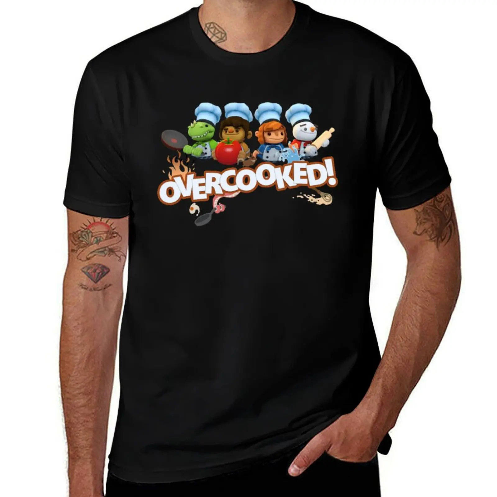 

Overcooked Logo video game T-Shirt blacks for a boy summer clothes black t-shirts for men