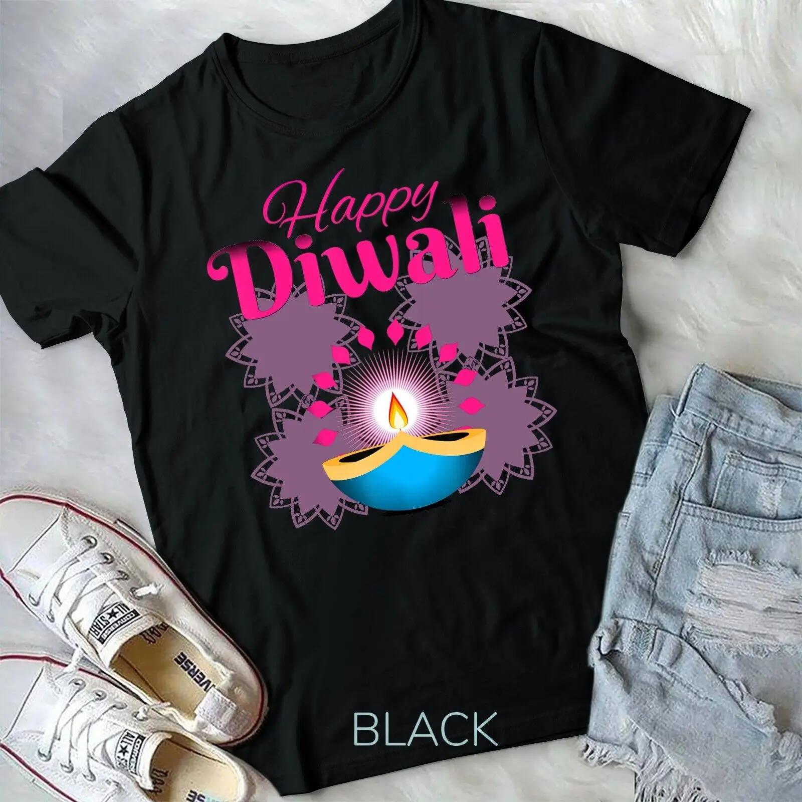 

Счастливый Diwali фестиваль огней, новый год для детской футболки унисекс