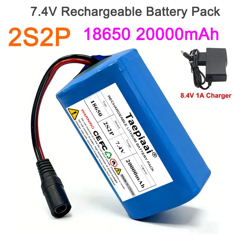 DIY 2S2P 18650 Li-Ion 7.4V Battery Pack Battery High Power Battery Built-in BMS 20Ah for Remote Control/GPS Fishing Bait Boat