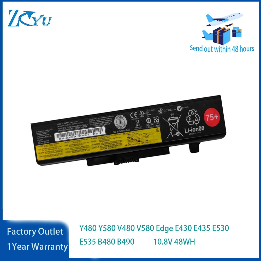 E430 Y480 Y580 V480 V580 Edge E435 E530 E535 Laptop Battery for  Lenovo IdeaPad B480 B490 L11S6Y01 L11L6F01 75+ 10.8V 48WH