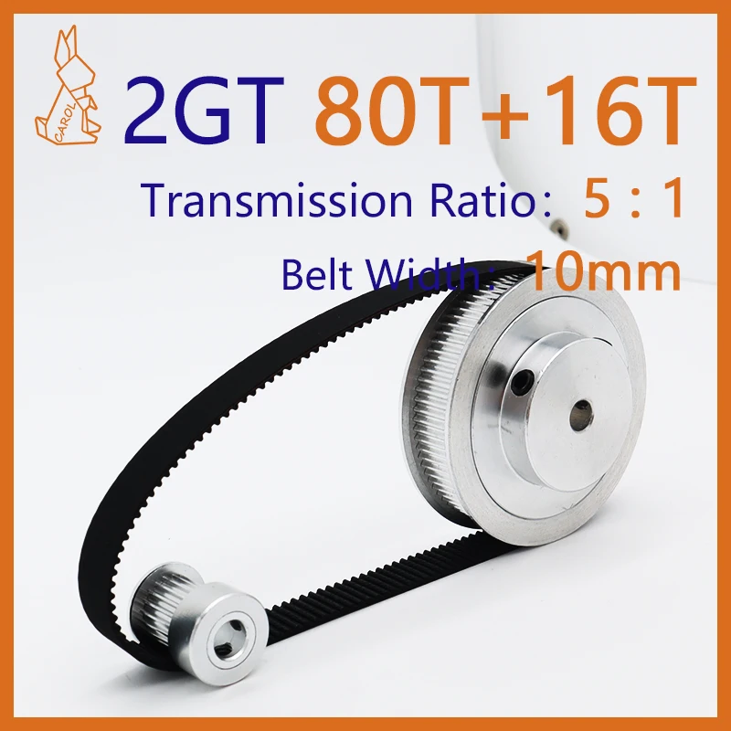 

80Teeth 16Teeth 2GT Pulley Set Synchronous Wheels Belt Width 10mm Reduction 5:1 80T 16T 3D Printer Pulleys GT2 Timing Pulley Set