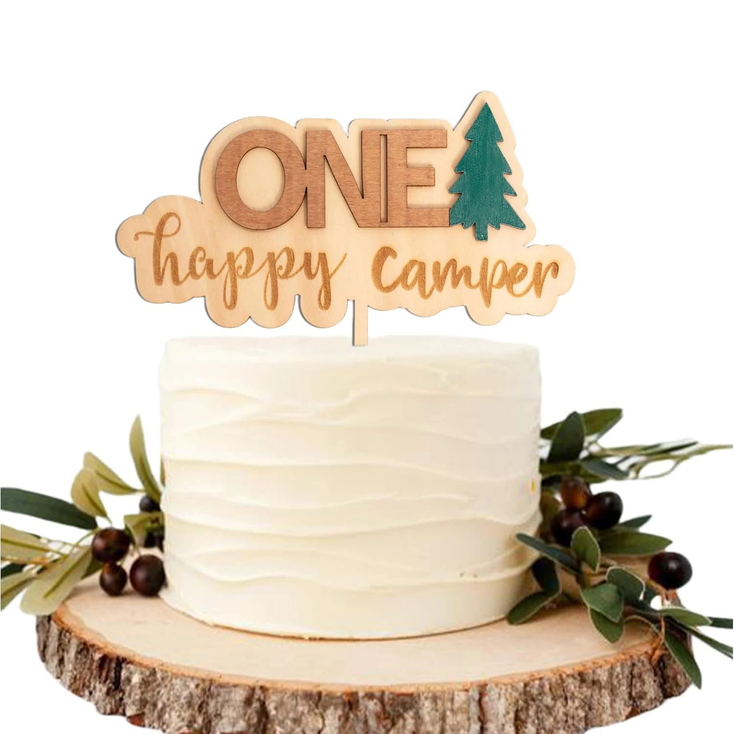 One Happy Camper Cake Topper - Camping Theme Wooden Cake Topper 1st Birthday Cake Decoration for Baby Shower 1st Birthday Party