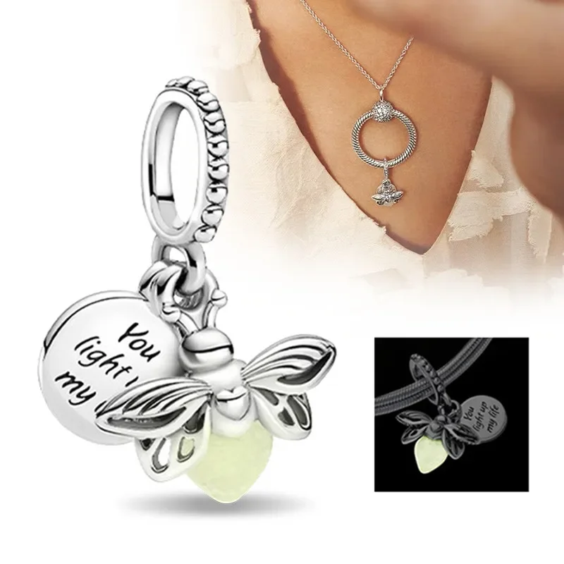 

Sterling Silver 925 Firefly Charms Glow in The Dark Pendant Fit Original Bracelet Fine Jewelry Love Gifts for Women Diy