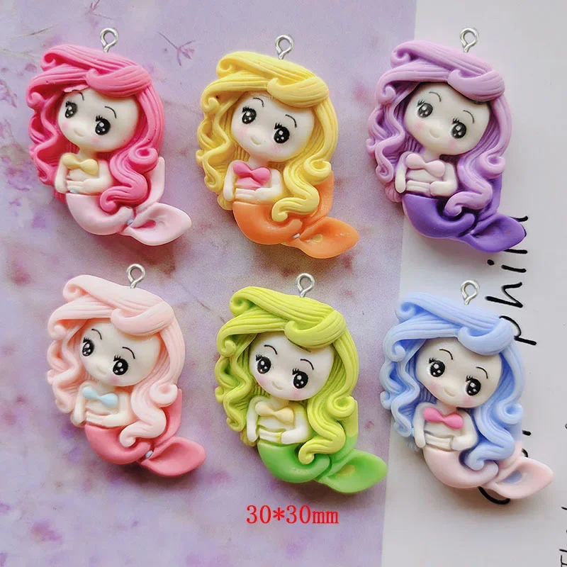 10Pcs Cartoon Mermaid Princess Resin Charms for Keychain Necklace Earrings Accessories DIY Pendant Jewelry Making Findings