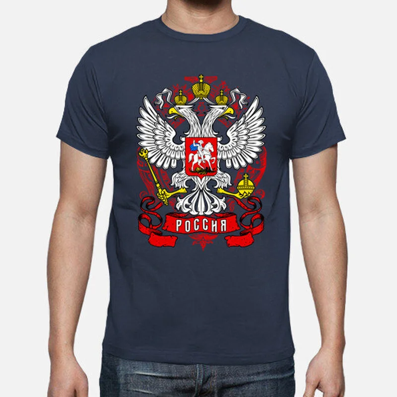 Russia Coat of Arms Shield Double Headed Eagle Men T-Shirt Short Sleeve Casual 100% Cotton Shirts