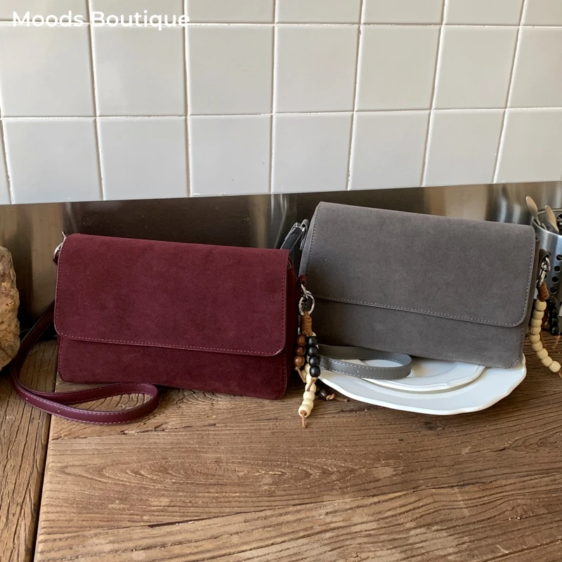 

MOODS Flap Shape Underarm Shoulder Bags For Women PU Suede Pure Color Crossbody Messenger Bag 2025 Autumn New Designer Handbags