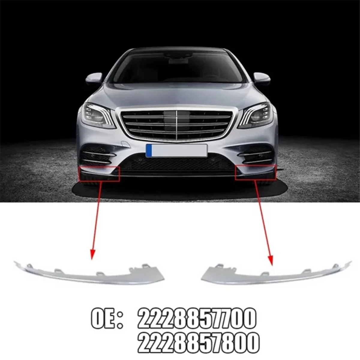 1 Pcs Right Front Bumper Chrome Decorative Strip Front Bumper Bright Strip for Mercedes Benz S-Class W222 2228857800