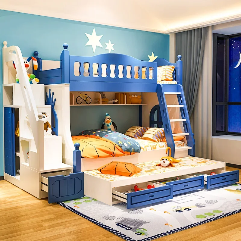 Letto per bambini su e giù letto a castello in legno massello alto e basso combinazione di diapositive per letto matrimoniale madre