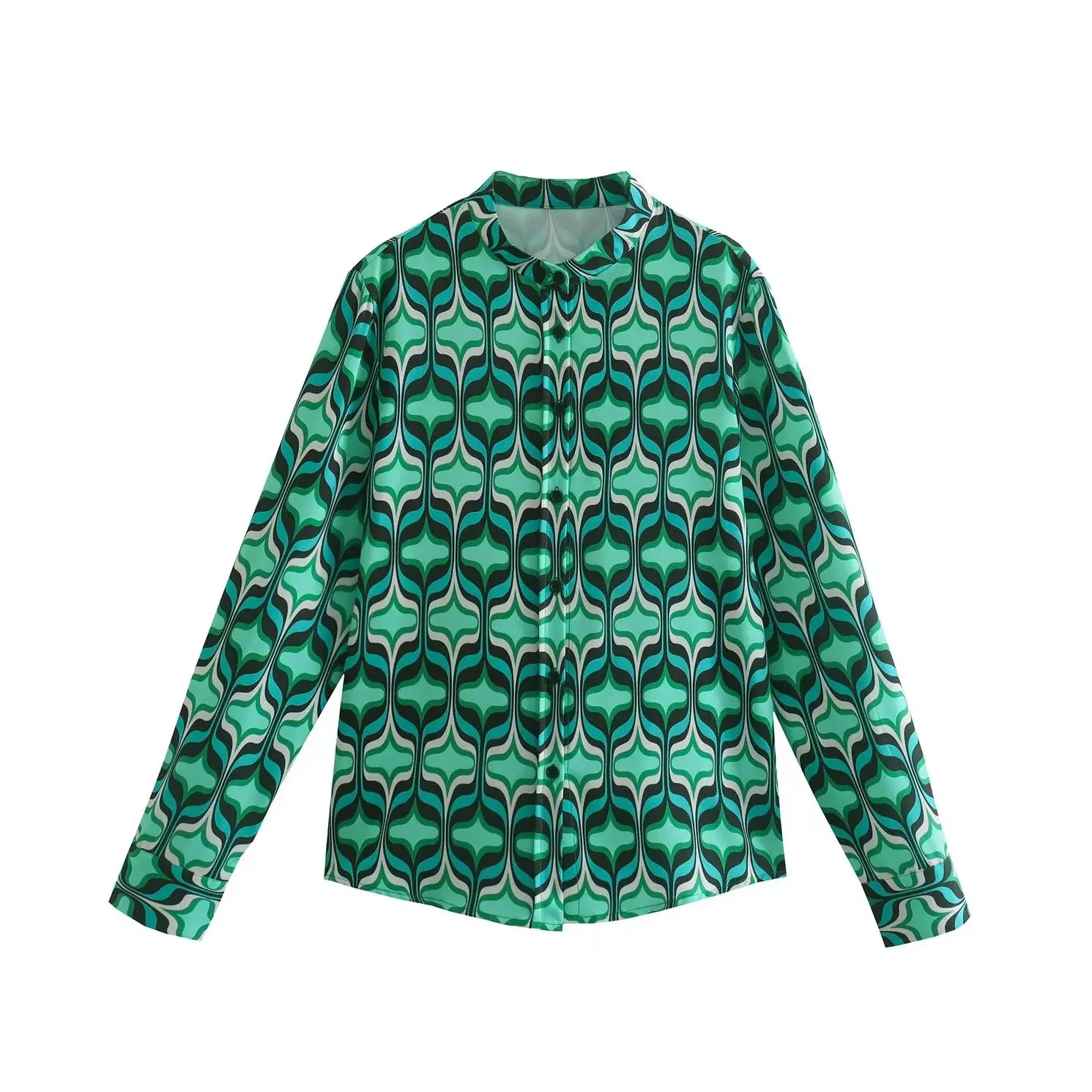 

KONDALA модная блузка с принтом 2025 года, однобортная женская рубашка с отложным воротником, прямая рубашка, повседневные женские уличные рубашки