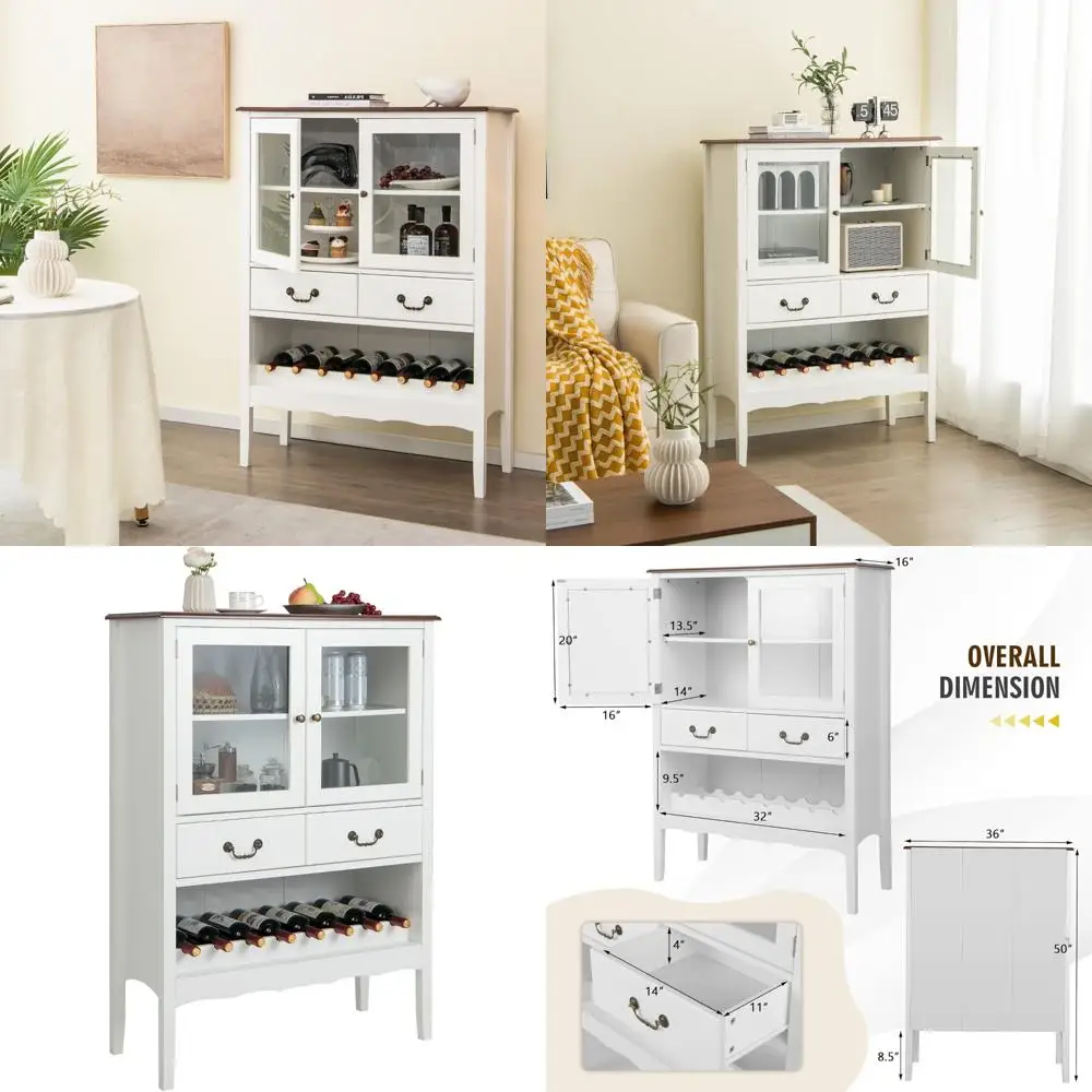 

Стоячий буфет с двумя ящиками, дверцами из закаленного стекла, стойка для открытого вина, функция защиты от опрокидывания