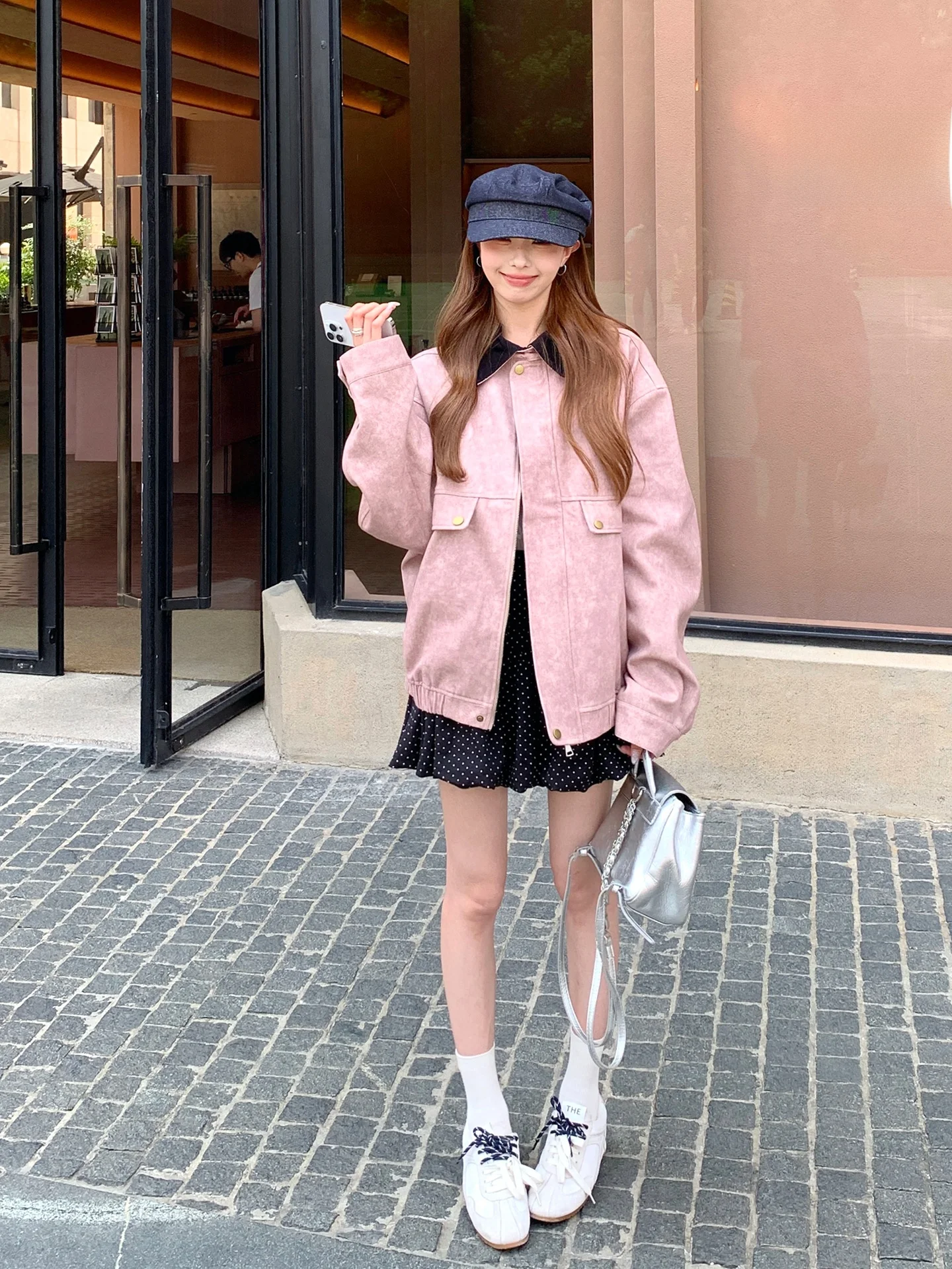 

Pink Barn Sle Spliced Collar ort Jaet Women's Loose ape ket Slimming Top LINGLAI Commute Sle Loose Fit Zipper Po...