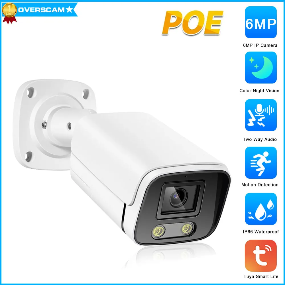 

6MP P2P Tuya Smart Life Support 128G TF Card Human Detection Network Bullet POE IP Outdoor CCTV Surveillance Cameras Metal Shell