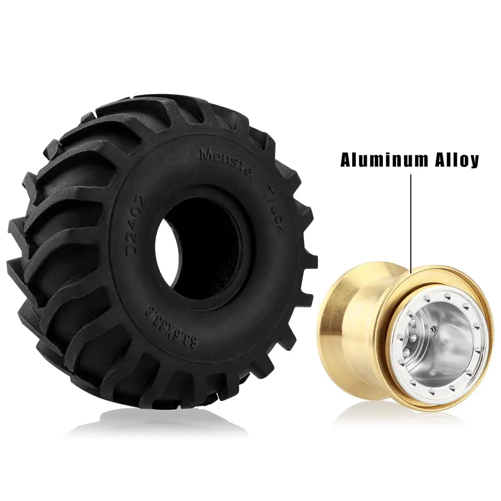 GLOBACT 알루미늄 몬스터 트럭 RC 휠 타이어, 1/24 AXIAL SCX24 FMS FCX24 RC 크롤러 자동차 업그레이드 액세서리, 68*33mm