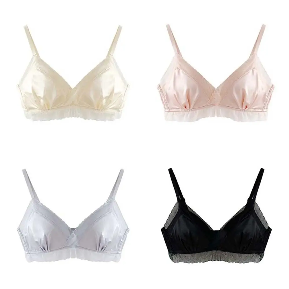 Reggiseno a V senza fili in raso di pizzo satinato Reggiseno aderente antiurto per donna Lingerie Intimo push up anti-cedimento Yoga