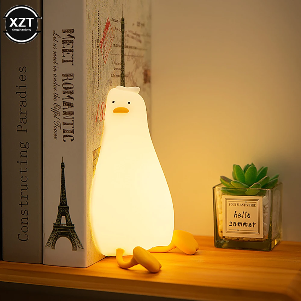 Duck Nightlights Led Night Light Rechargeable Cartoon Silicone Lamp Patting Switch Children Bedroom Decoration Kid Birthday Gift