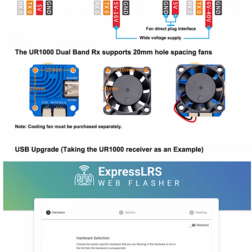 BAYCK UR100/UR500/UR1000 Dual-Band Ultra-Langstrecken-Empfänger 100-1000mW USB-Firmware-Upgrade für FPV-Drohnen – Detail 3