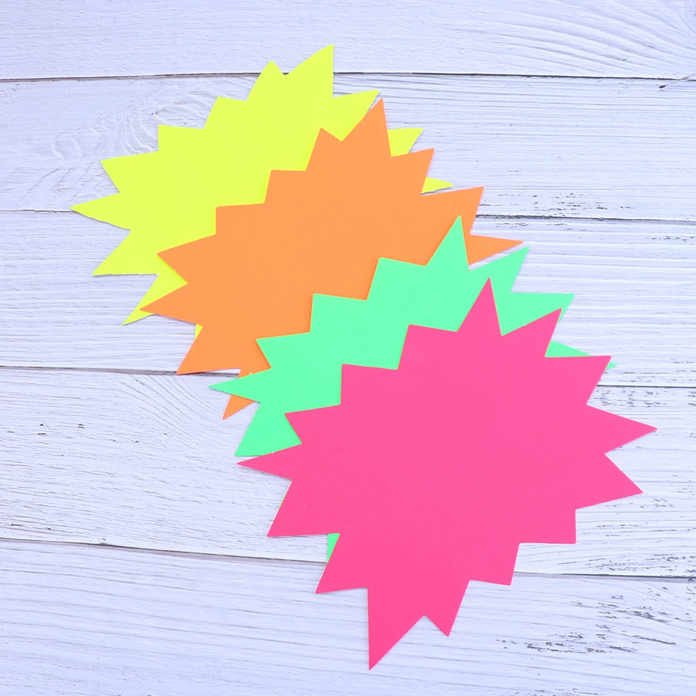 

120Pcs Fluorescent Paper Price Tags Explosion Shaped Paper Label Signs for Store Grocery Color Price Labels