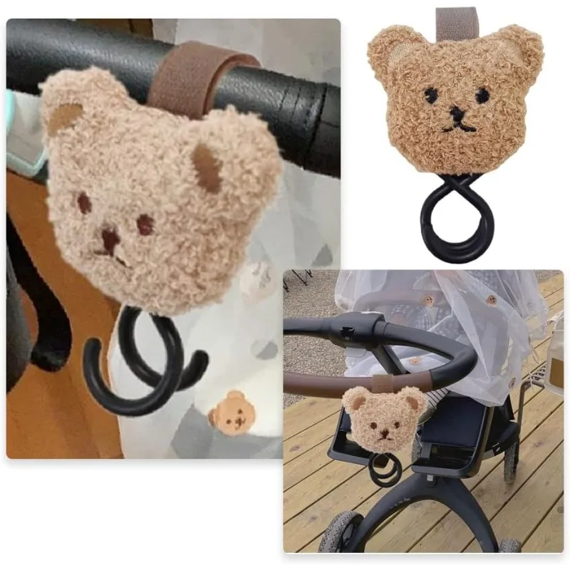 Niedlicher Plüschbär-Kinderwagen-Haken für Kinderwagen, robuster Universal-Kinderwagen-Aufhänger und Riemen, Kinderwagen-Zubehör für Mama