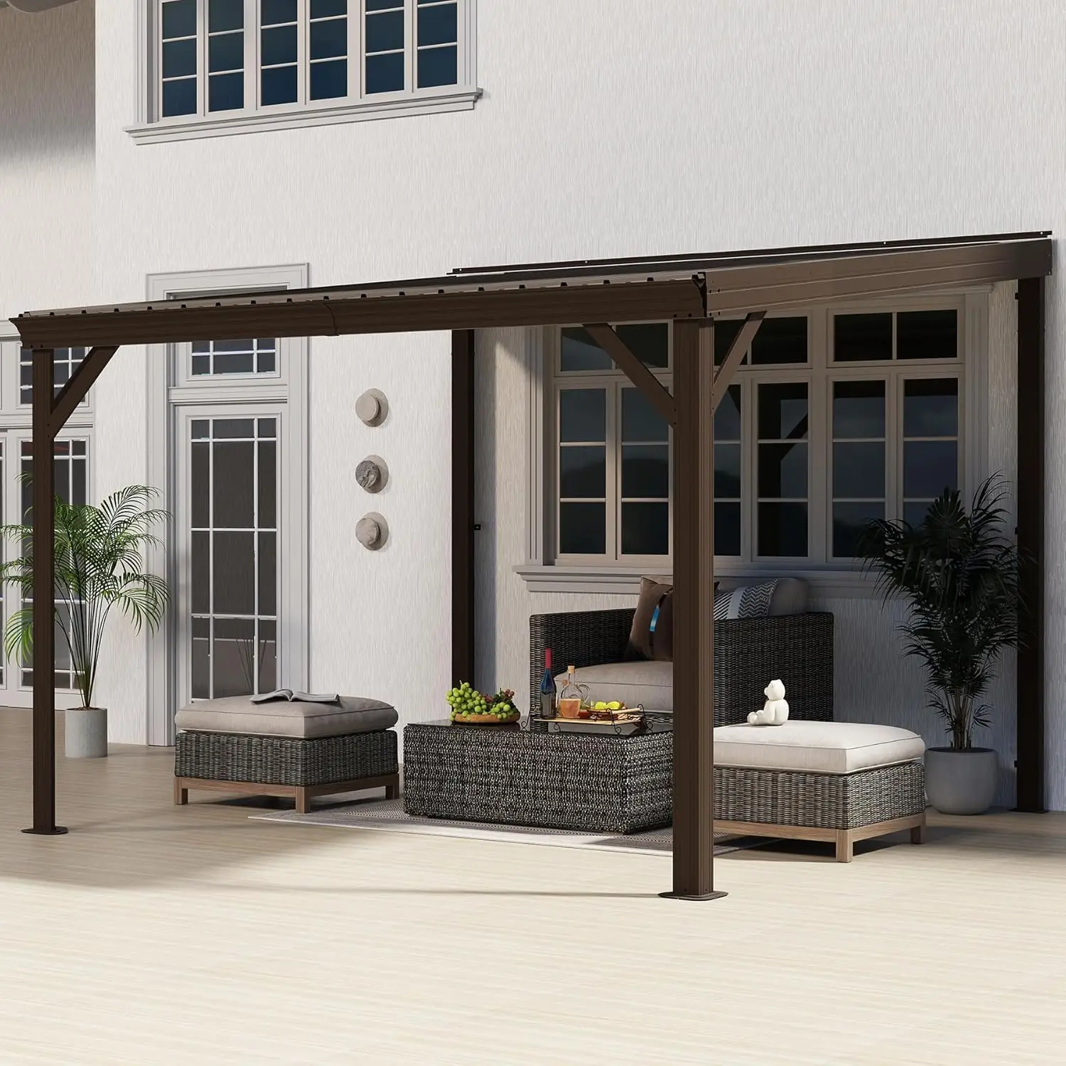 10' x 10' Lean to Hardtop Gazebo Wall Mounted Patio Gazebo Pergola