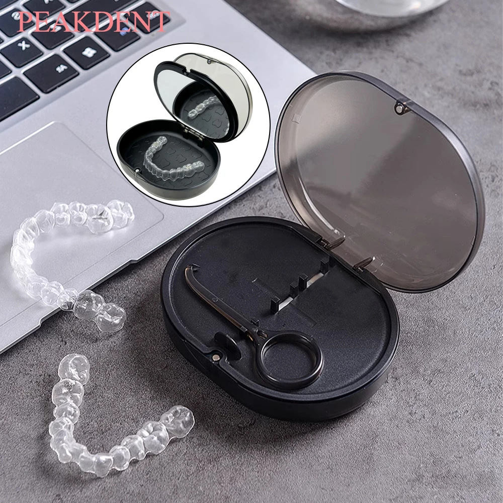

2 Layers Retainer Box Orthodontic Braces Storage Box With Mirror Aligner Remover Chewies Denture Cleaning Case Container Case