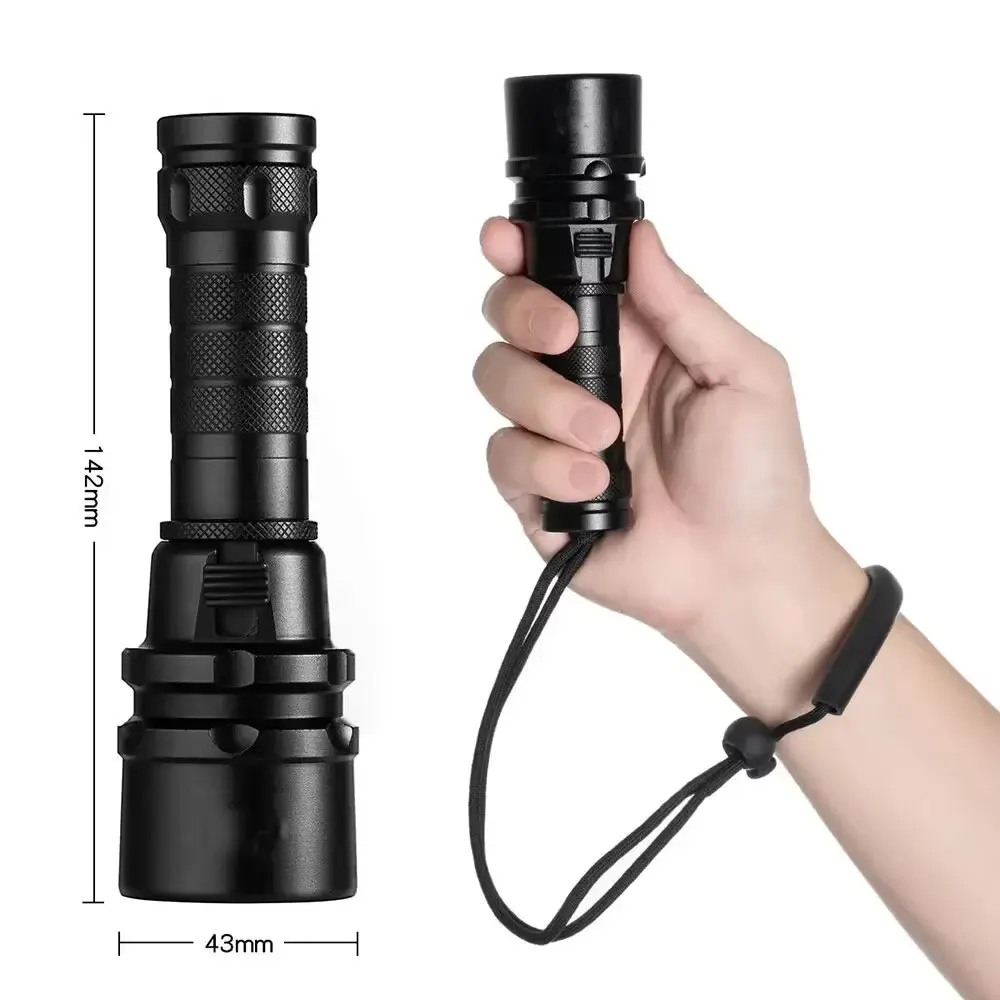 High Power Diving Flashlight IP68 Highest Waterproof Rating Professional Diving Light Powered by 18650 Battery With Hand Rope