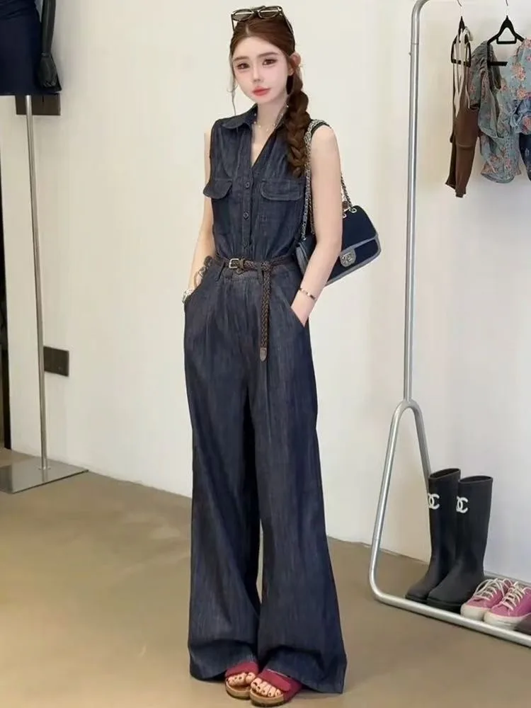 2025 New Faionable Korean One-Piece Slimming Clothes High Waist Wide Leg Pants Long Pants for Women Commute Sle