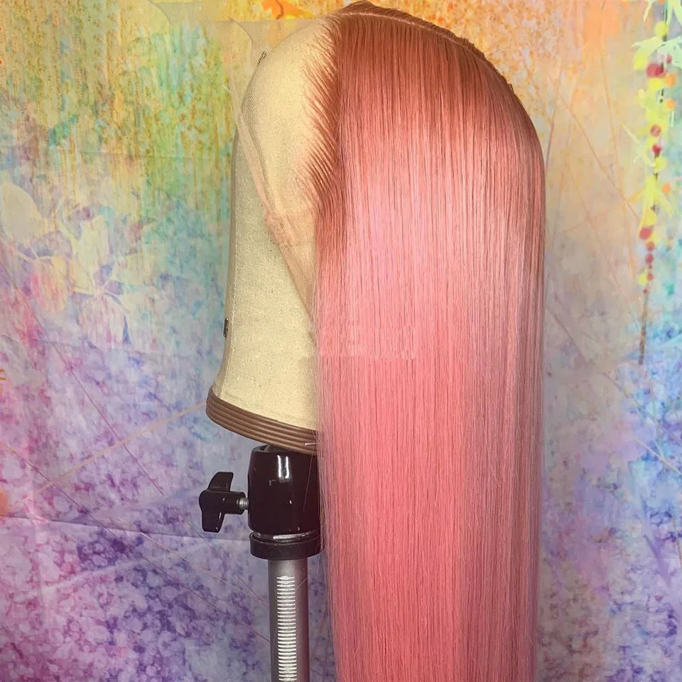 

Soft Preplucked Pink Silky Straight 180Density 26Inch Long Lace Front Wig For Black Women Baby Hair Natural Hairline Glueless