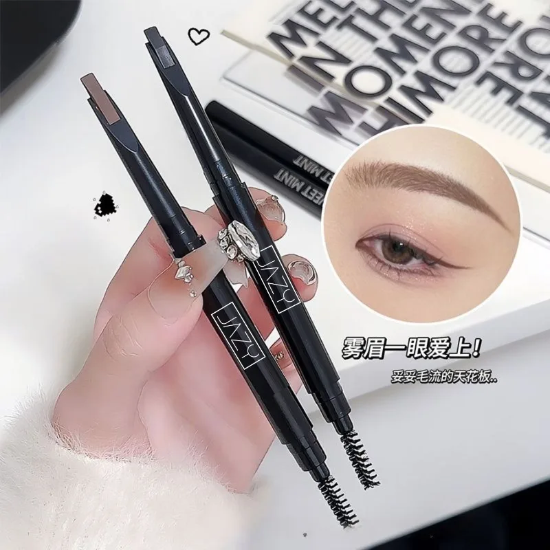 Matita per sopracciglia 2 in 1 Cosmetici professionali Trucco per donna Penna per tatuaggio sopracciglio Matita per trucco per sopracciglia nera liquida impermeabile