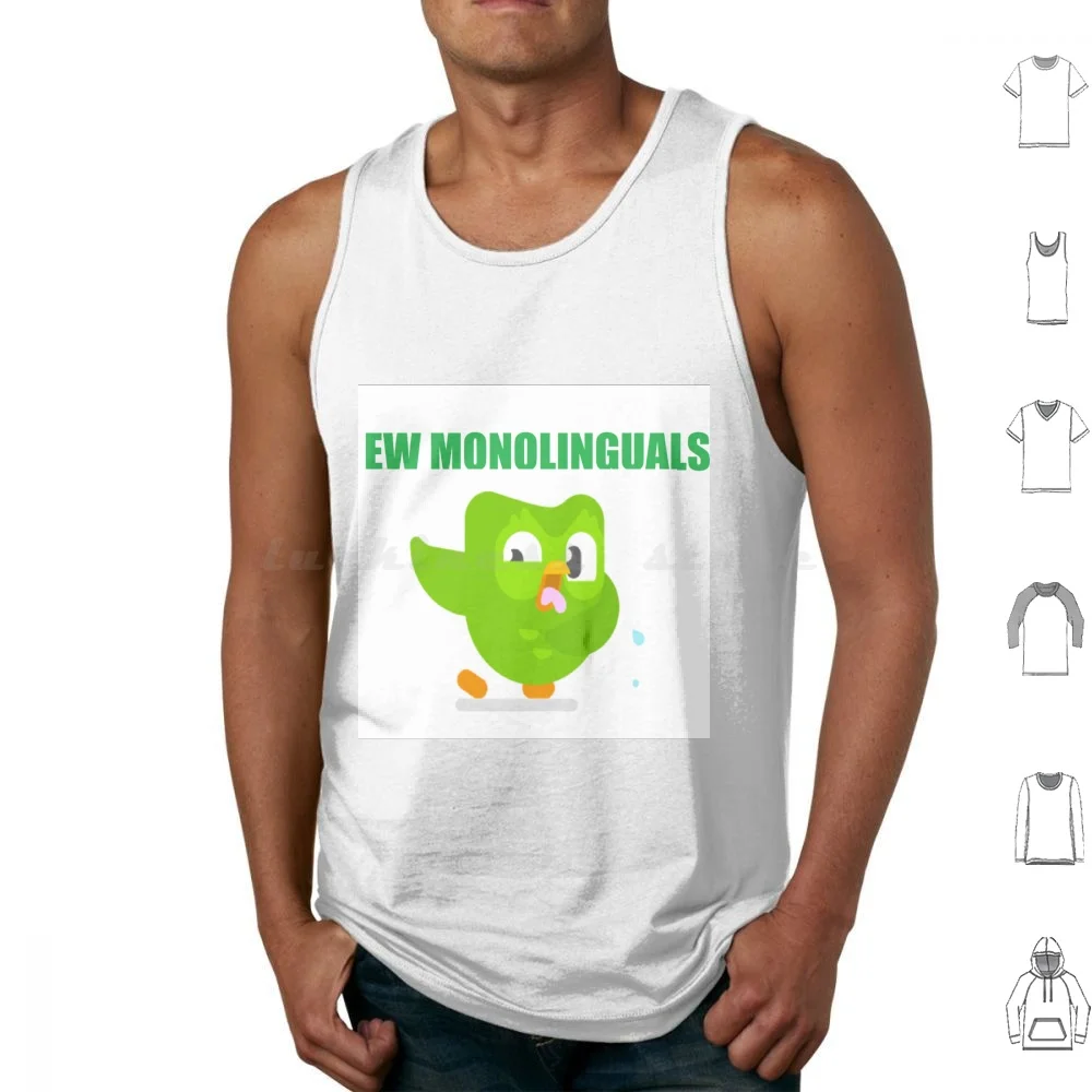 Duolingo T-Shirt ( Ew Monolinguals ) Tank Tops Print Cotton Duolingo Duolingo Bird Polyglot Funny Meme Okay Monolingual