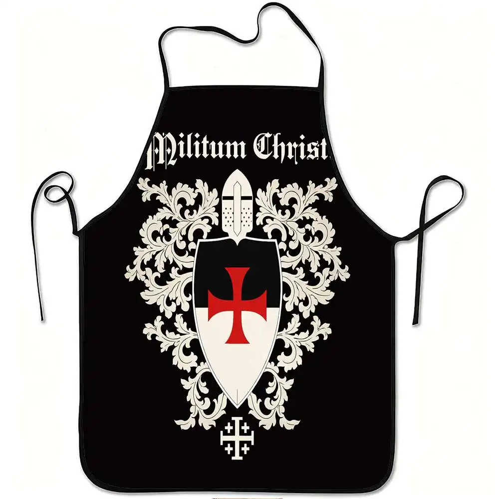 1pc Knight Templar Cross Shield Print Apron, Durable and Easy to Clean, Adjustable Waistband, Polyester Material, for Kitchen Co