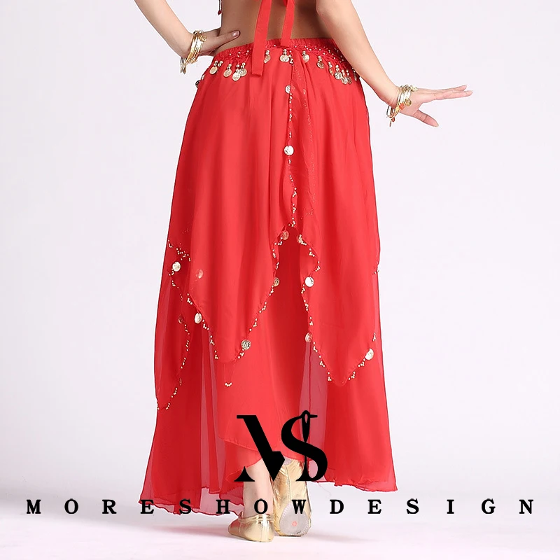 Buikdans Chiffon Rok Met Munten Prestaties Rokken Swing Rok voor Volwassen Vrouwen Danser Praktijk Dans Outfits Dans Rekwisieten