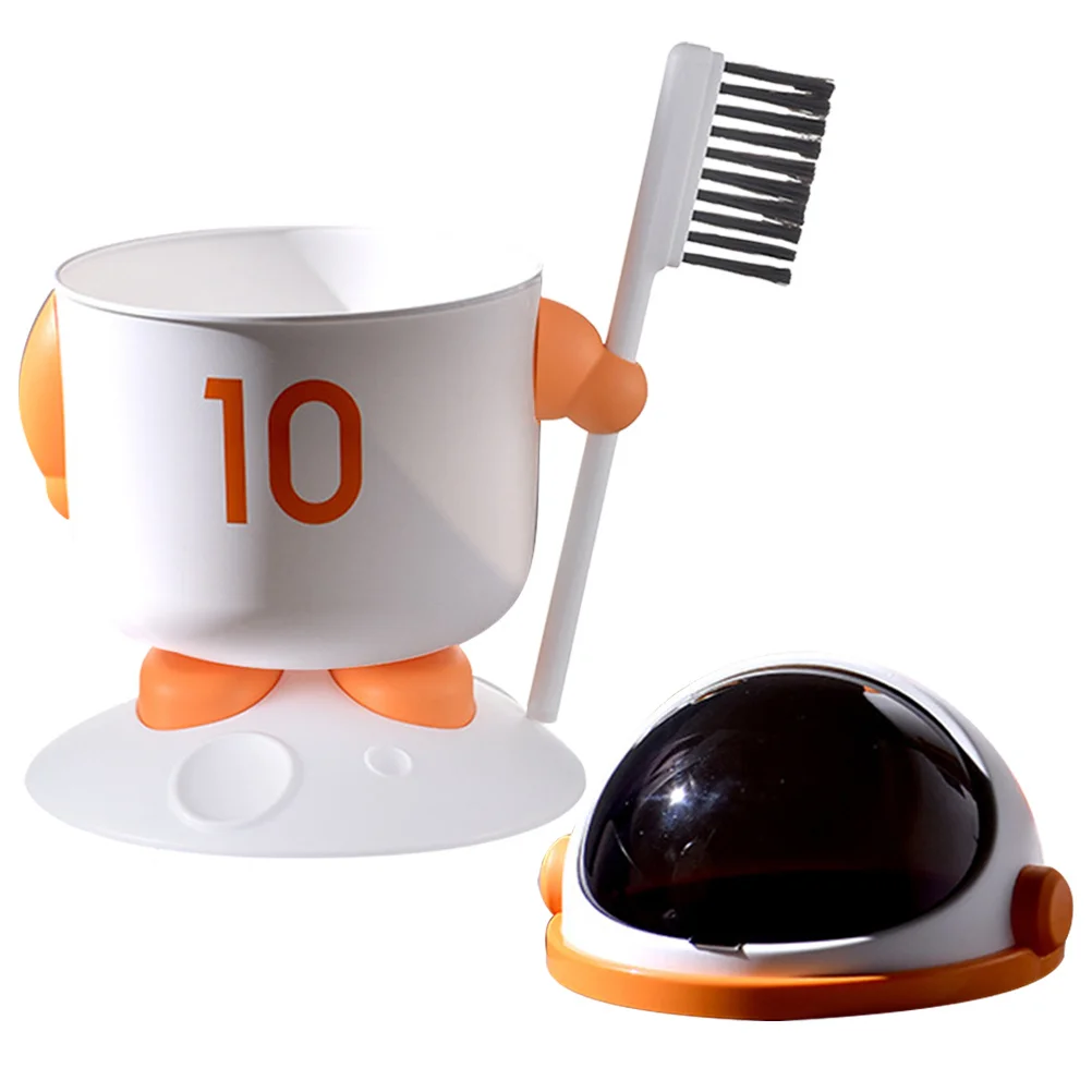 

Cartoon Astronaut Desktop Trash Can Plastic Mini Trash Bin Small Storage Box with Lid and Brush Mini Garbage Can