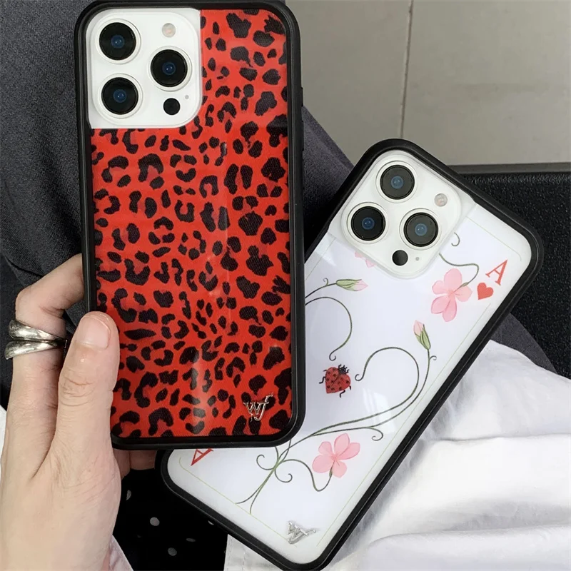 

Wildflower Red Meow leopard Phone Case for iPhone 12 13 14 15 16 17 Pro Max Plus 16pro 15pro WF Poker A Love Heart Cover Funda