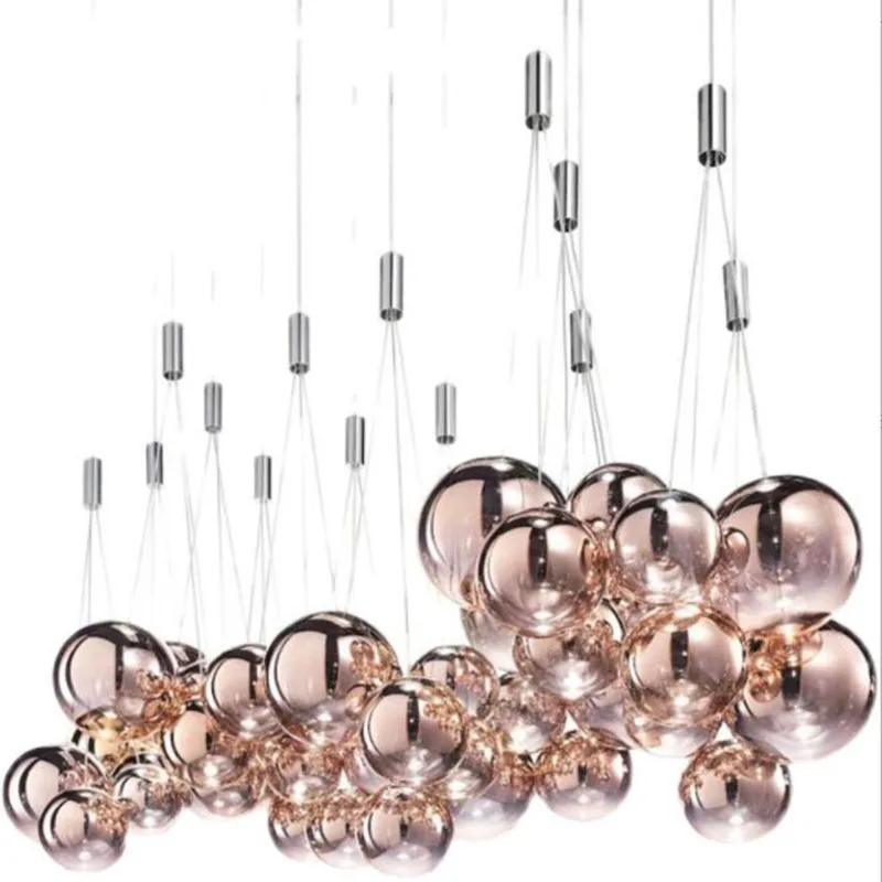 

Modern LED Pendant Lights Plated Glass Ball Restaurant Pendant Lamp Bar Restaurant Bedroom 3 Head Suspension Lamp Fixture